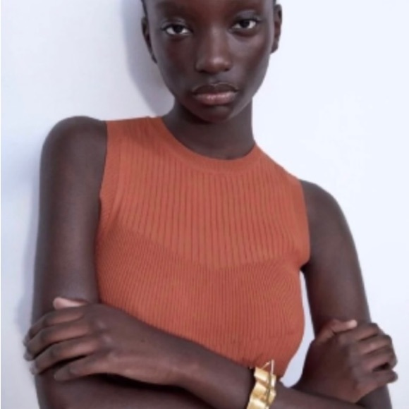 Zara Orange Tank Top Ribbed Knit Size Medium - Picture 7 of 8